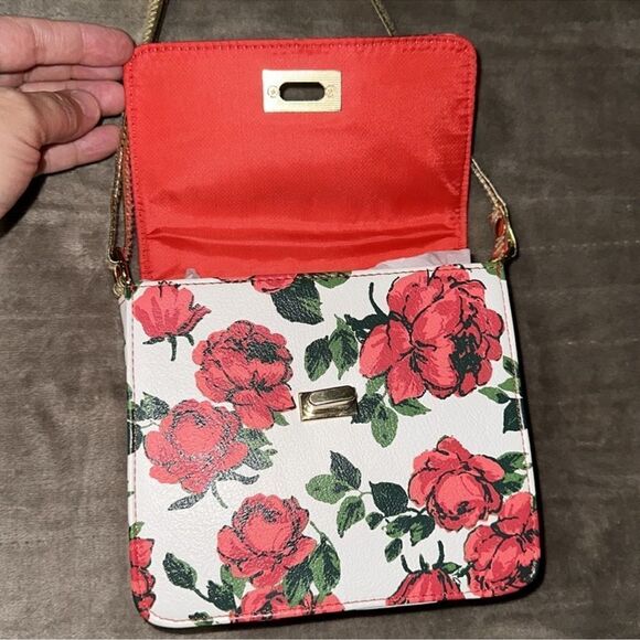 DISNEY Beauty & The Beast Rose Floral Gold Tone Faux Leather Mini Crossbody Bag - Picture 6 of 10